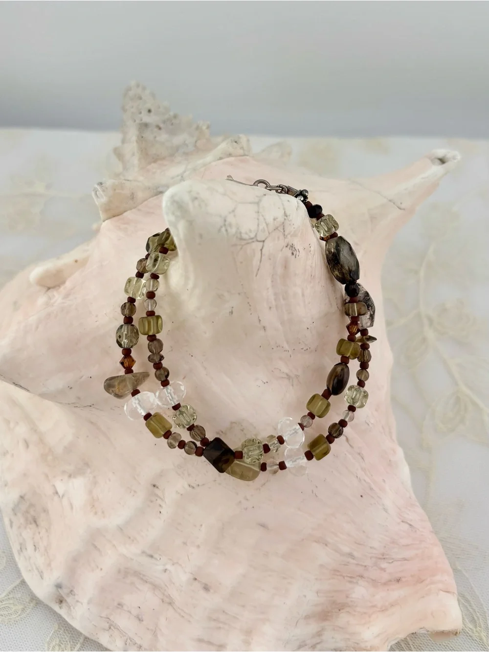 Vintage Peyote Bird 925 Sterling Silver Double-Strand Beaded Artisan Bracelet